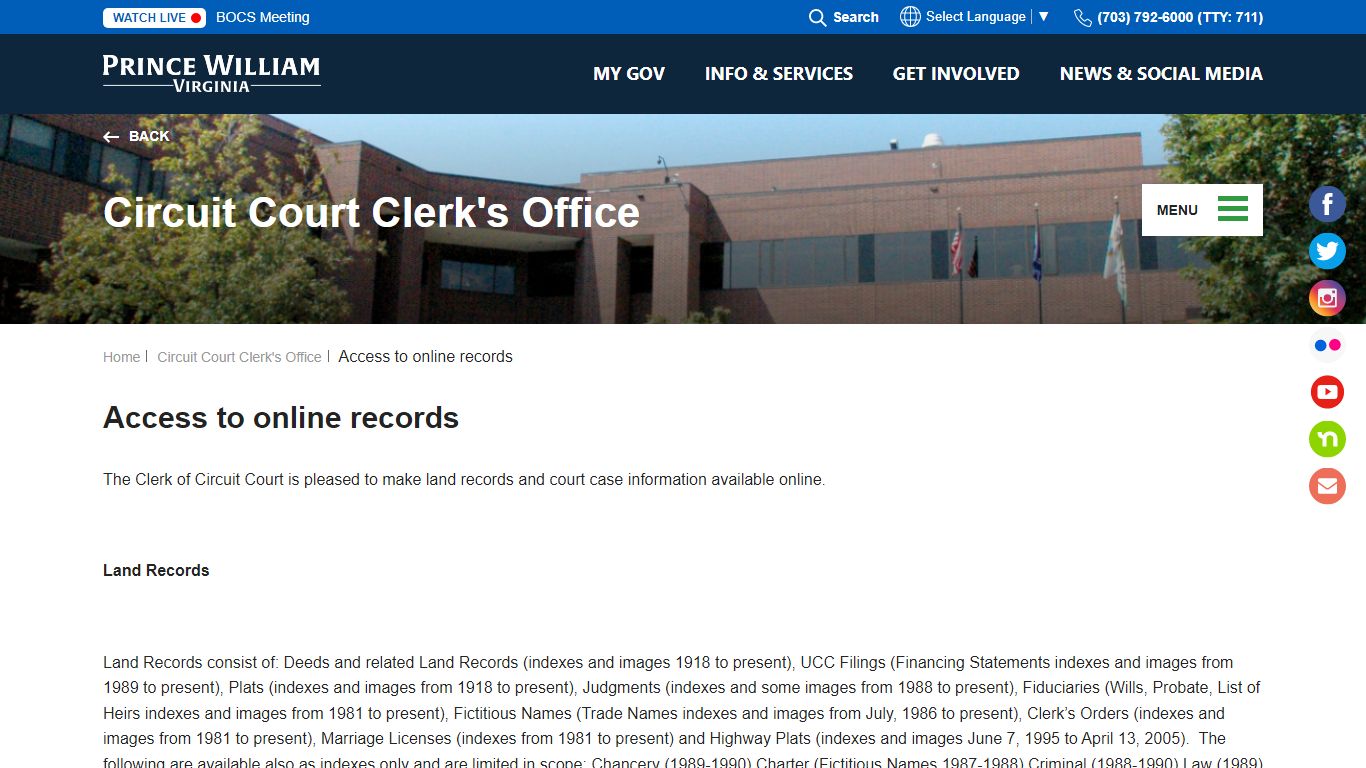 Access to online records - Prince William County, Virginia